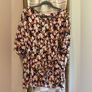 Tie front, short sleeve, floral blouse - 2X